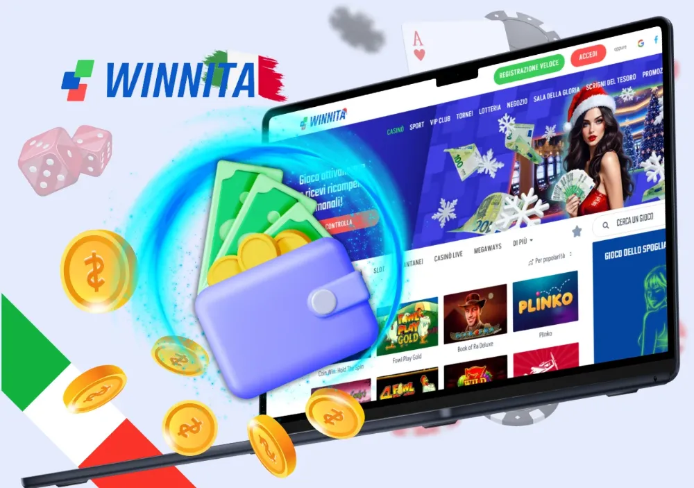 Interfaccia della piattaforma Winnita Casino con slot e giochi da tavolo